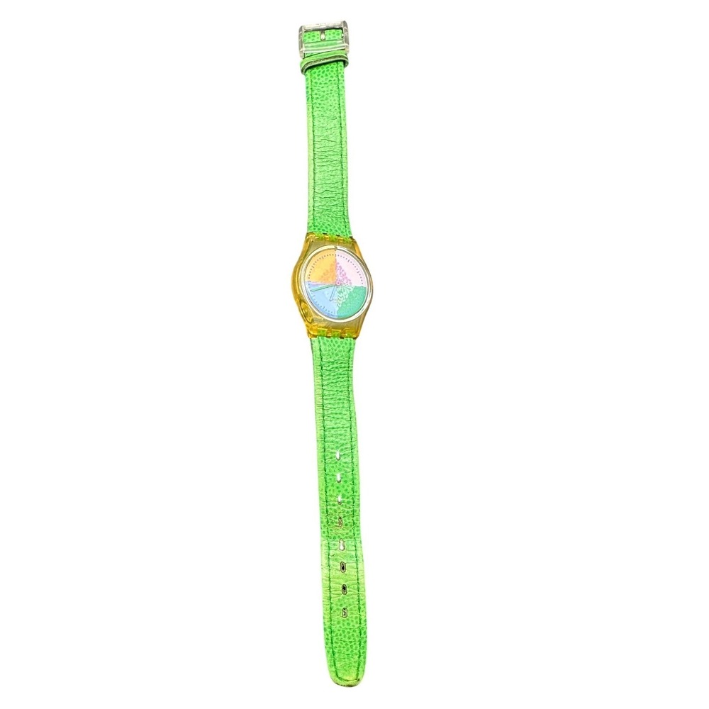 Vintage 1991 Swatch Watch Piastrella LK131 1992 Ladies 25mm Green Leather KC